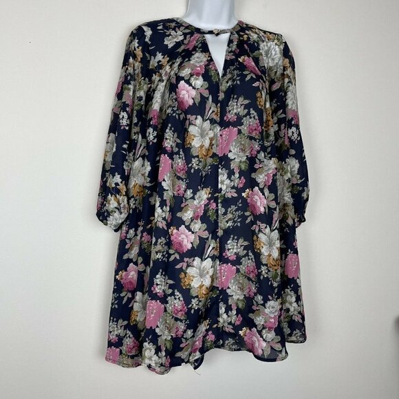 Staccato Blue Floral Oversized tunic Top Size Small - Picture 1 of 7